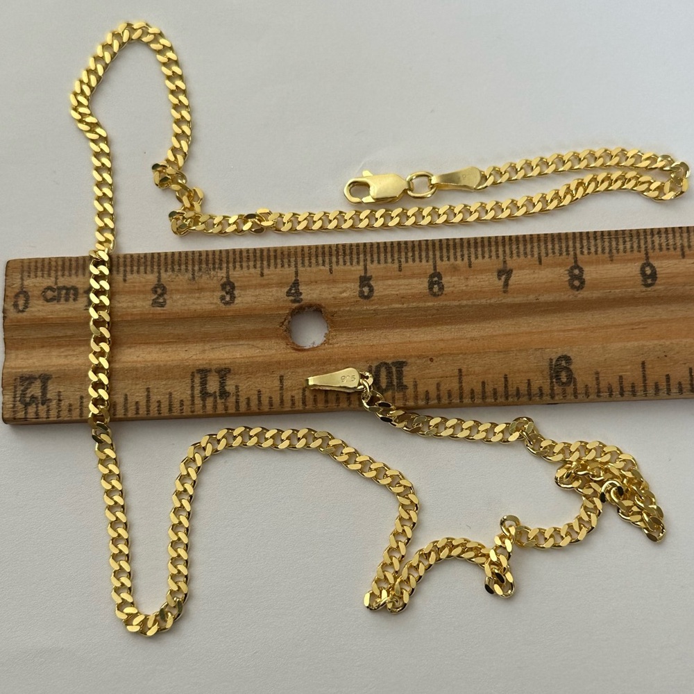 925 Silver necklace 3mm 20” cuban chain 18k yellow gold plated Unisex